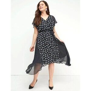 Size‎ 24 3X NEW FLORAL MIXED PRINT ASYMMETRIC SHARKBITE DRESS W/TIE Cottagecore